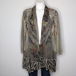 Kamana Beige Yellow Muted Mixed Print Lightweight Open Duster Cardigan S